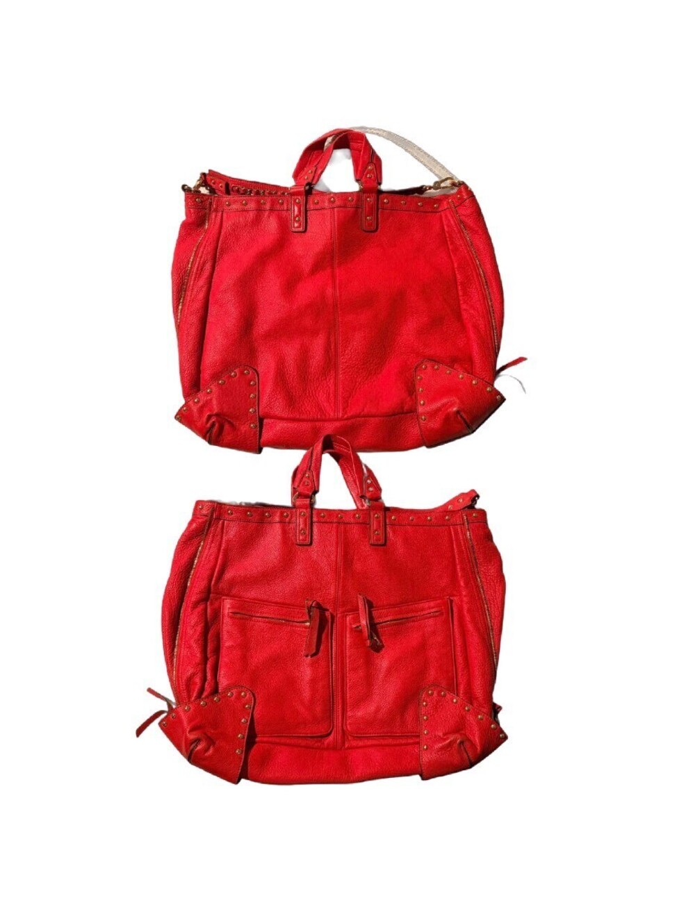 Aimee Kestenberg Emerson Red Pebbled Leather Convertible Tote Bag Studded